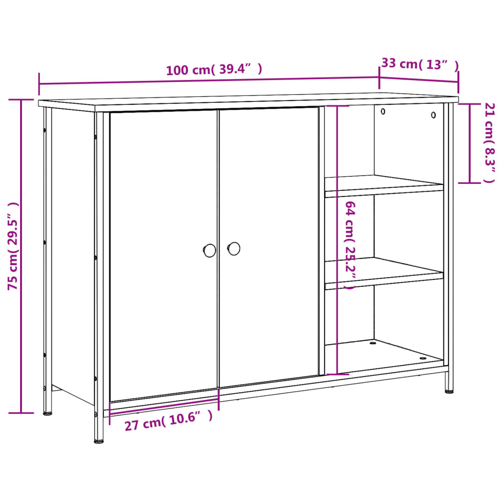 vidaXL Senkki musta 100x33x75 cm tekninen puu