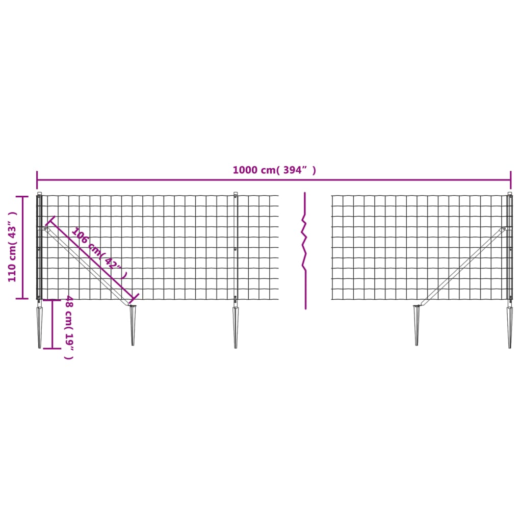 vidaXL Verkkoaita maapiikeillä antrasiitti 1,1x10 m