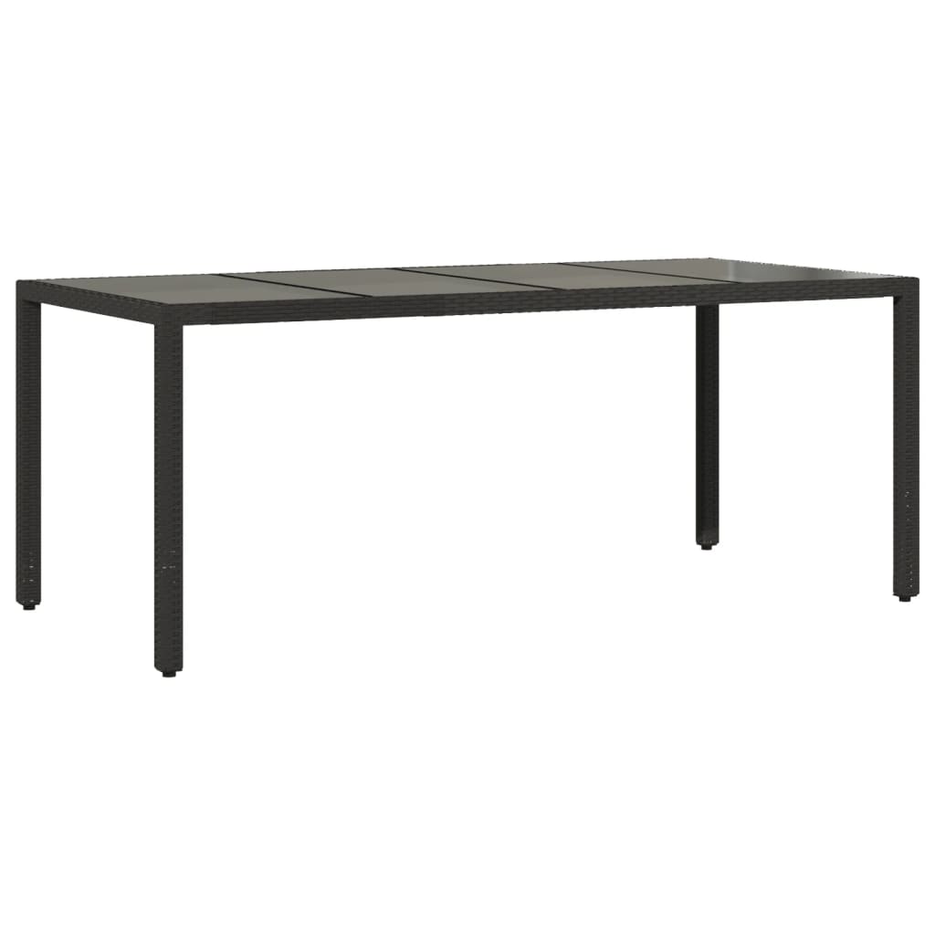 vidaXL Puutarhapöytä lasipöytälevy musta 190x90x75 cm polyrottinki