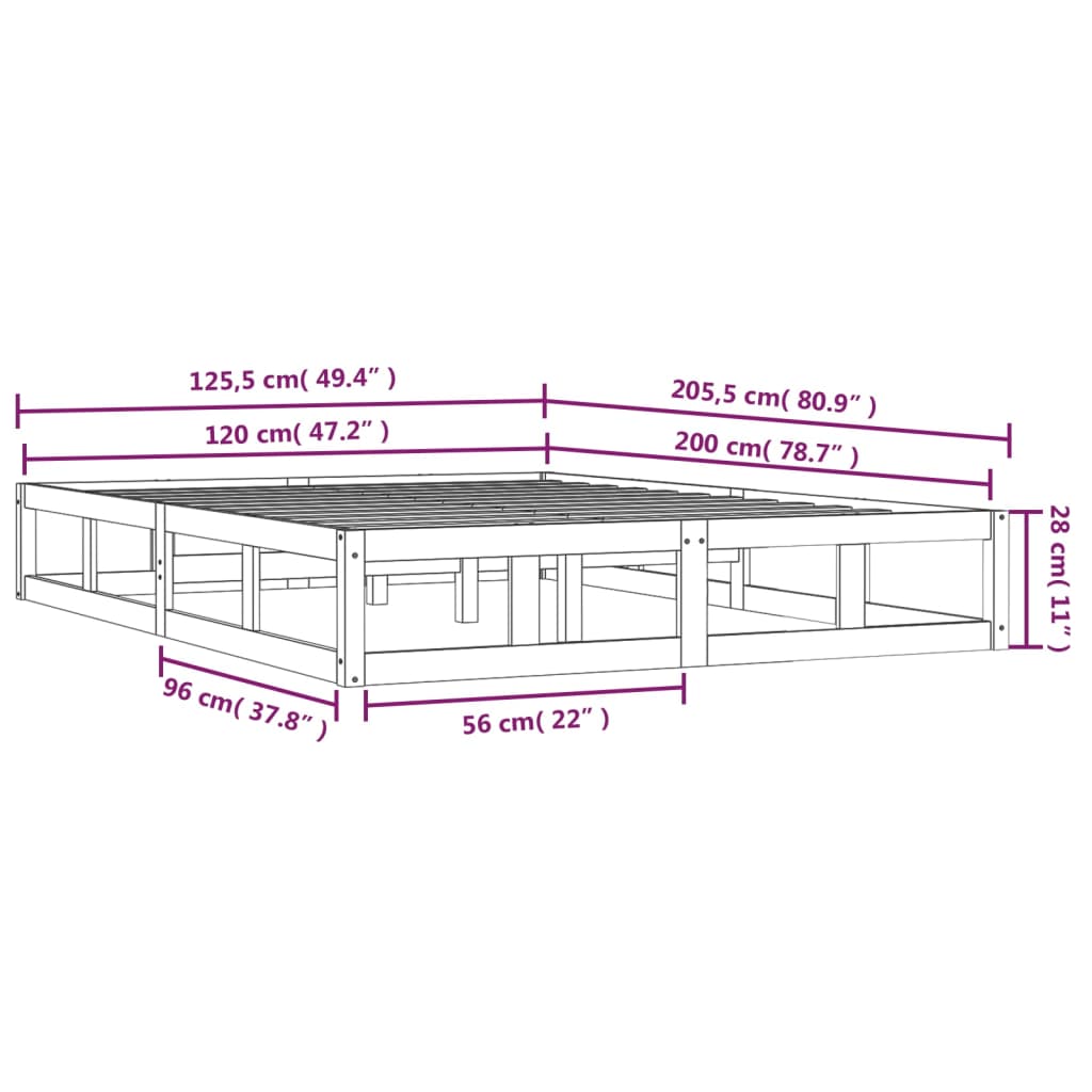 vidaXL Sängynrunko musta 120x200 cm täysi puu