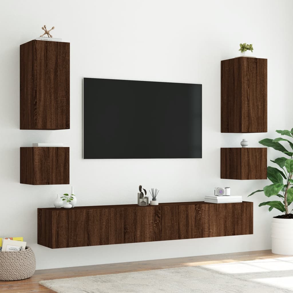 vidaXL TV-seinäkaappi LED-valoilla ruskea tammi 100x35x41 cm