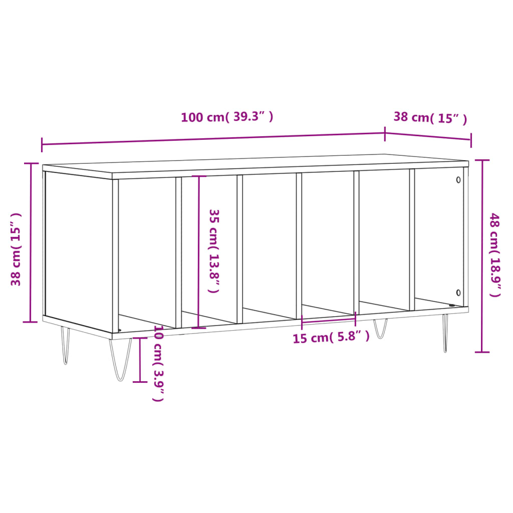 vidaXL LP-levyjen säilytyskaappi harmaa Sonoma 100x38x48 cm puu