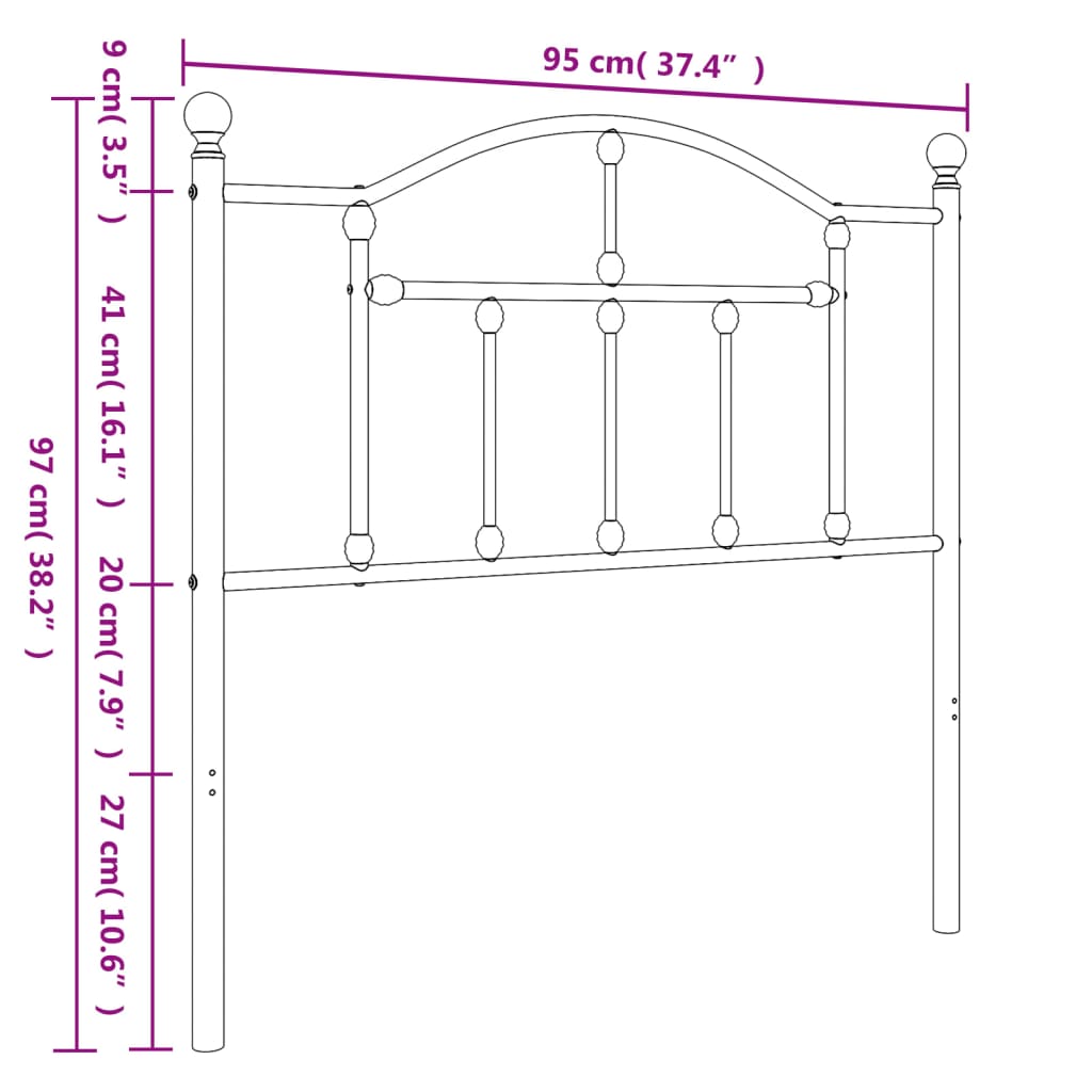 vidaXL Metallinen sängynpääty valkoinen 90 cm