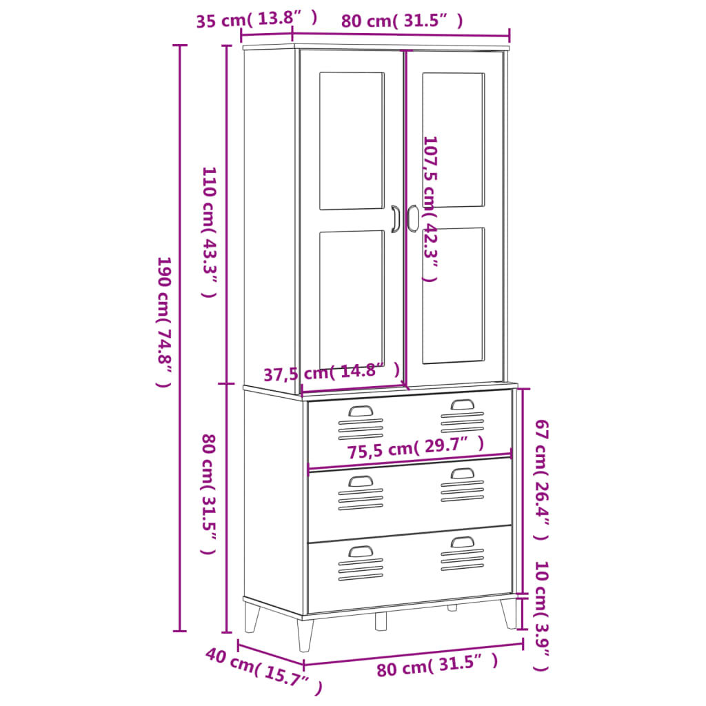 vidaXL Kaappi VIKEN antrasiitti harmaa 80x40x190 cm täysi mänty