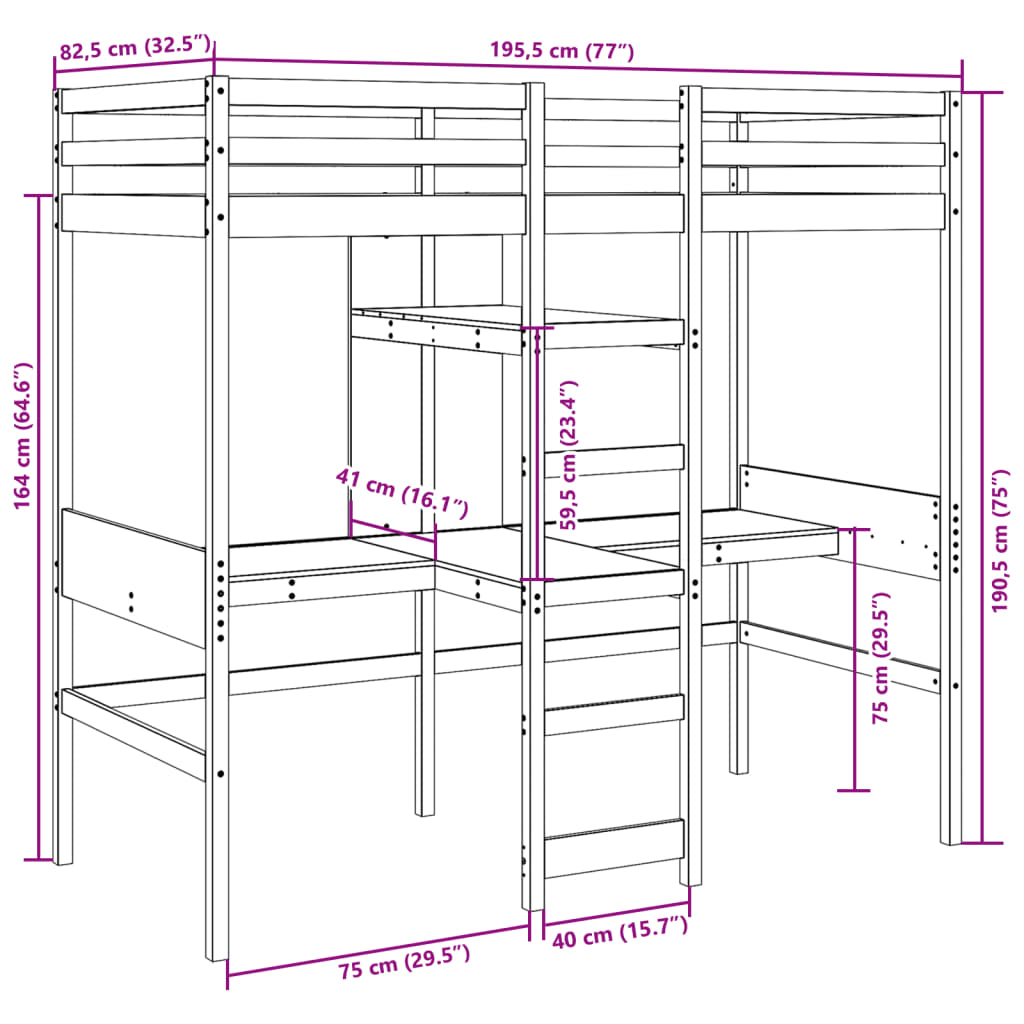 vidaXL Parvisänky ilman patjaa 75x190 cm täysi mänty