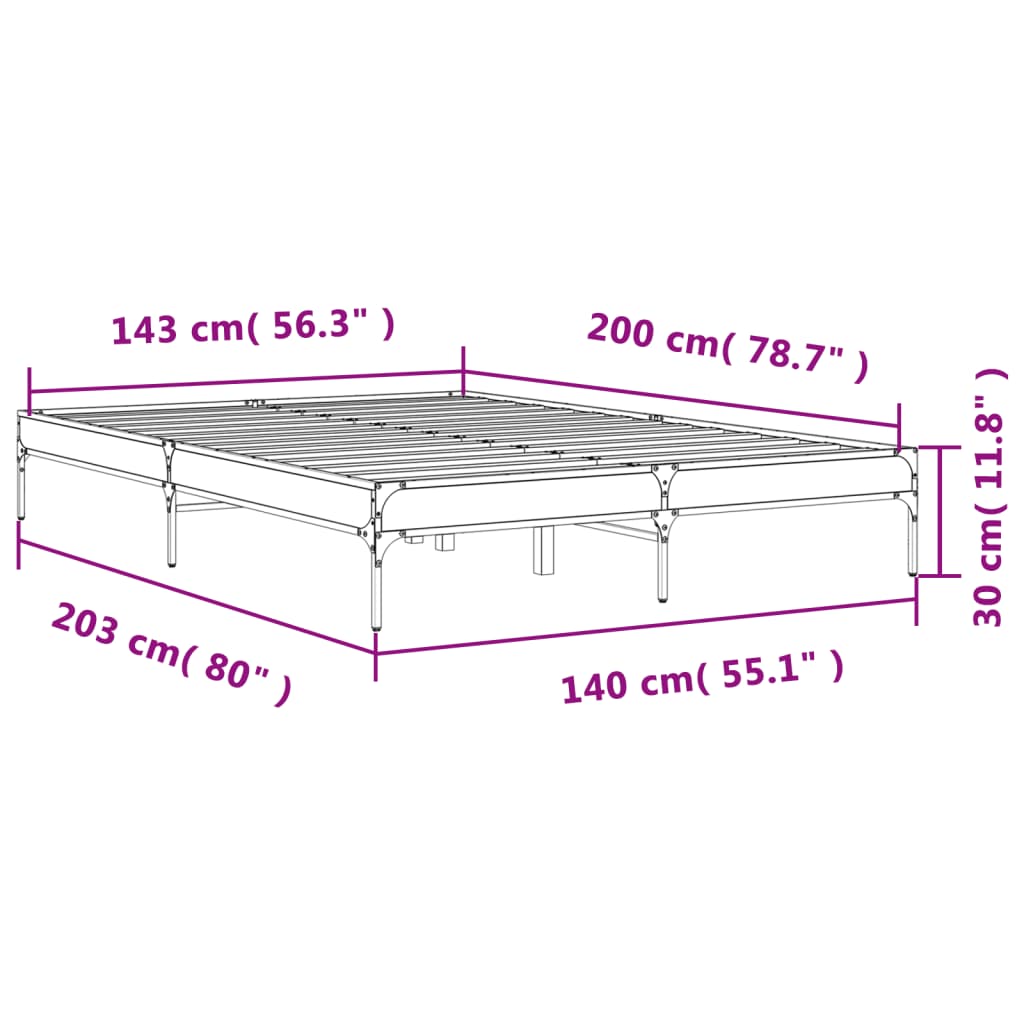 vidaXL Sängynrunko musta 140x200 cm tekninen puu ja metalli