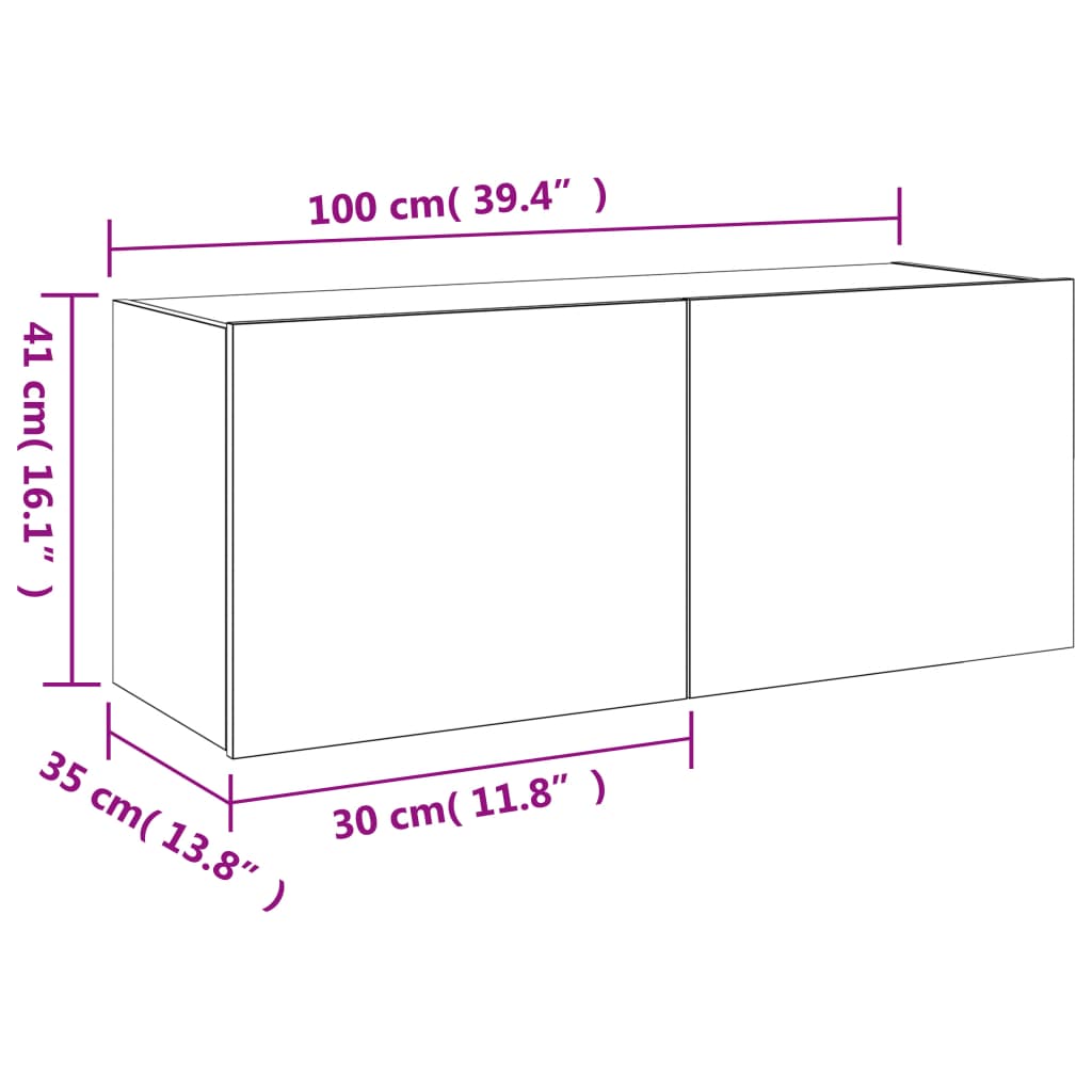 vidaXL TV-seinäkaappi LED-valoilla ruskea tammi 100x35x41 cm