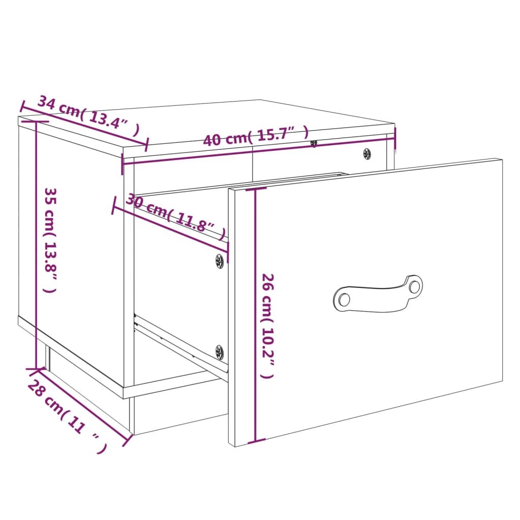 vidaXL Yöpöydät 2 kpl musta 40x34x35 cm täysi mänty