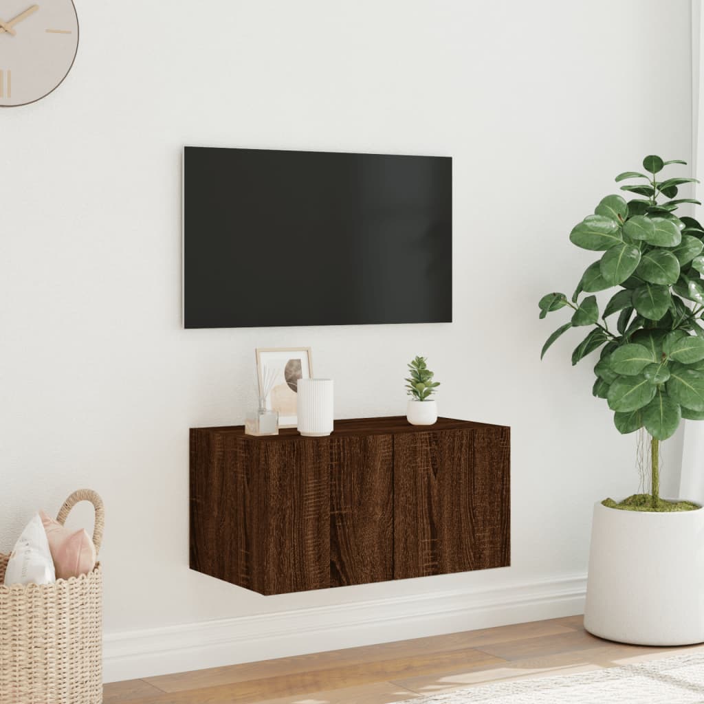 vidaXL TV-seinäkaappi LED-valoilla ruskea tammi 60x35x31 cm