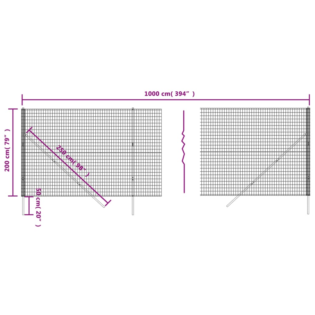 vidaXL Verkkoaita vihreä 2x10 m galvanoitu teräs