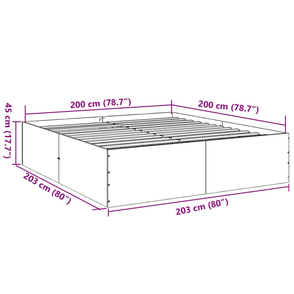 vidaXL Sängynrunko Sonoma-tammi 200x200 cm tekninen puu