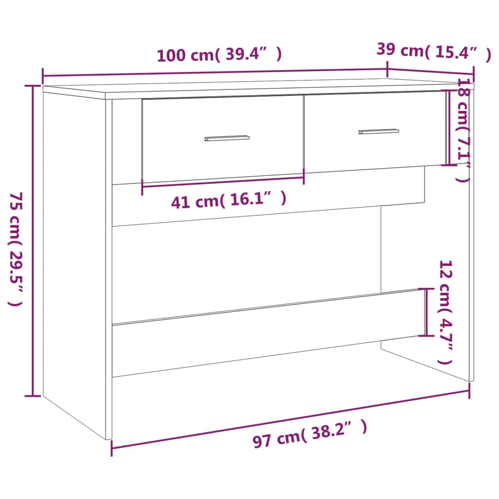 vidaXL Sohvapöytä Sonoma-tammi 100x39x75 cm tekninen puu