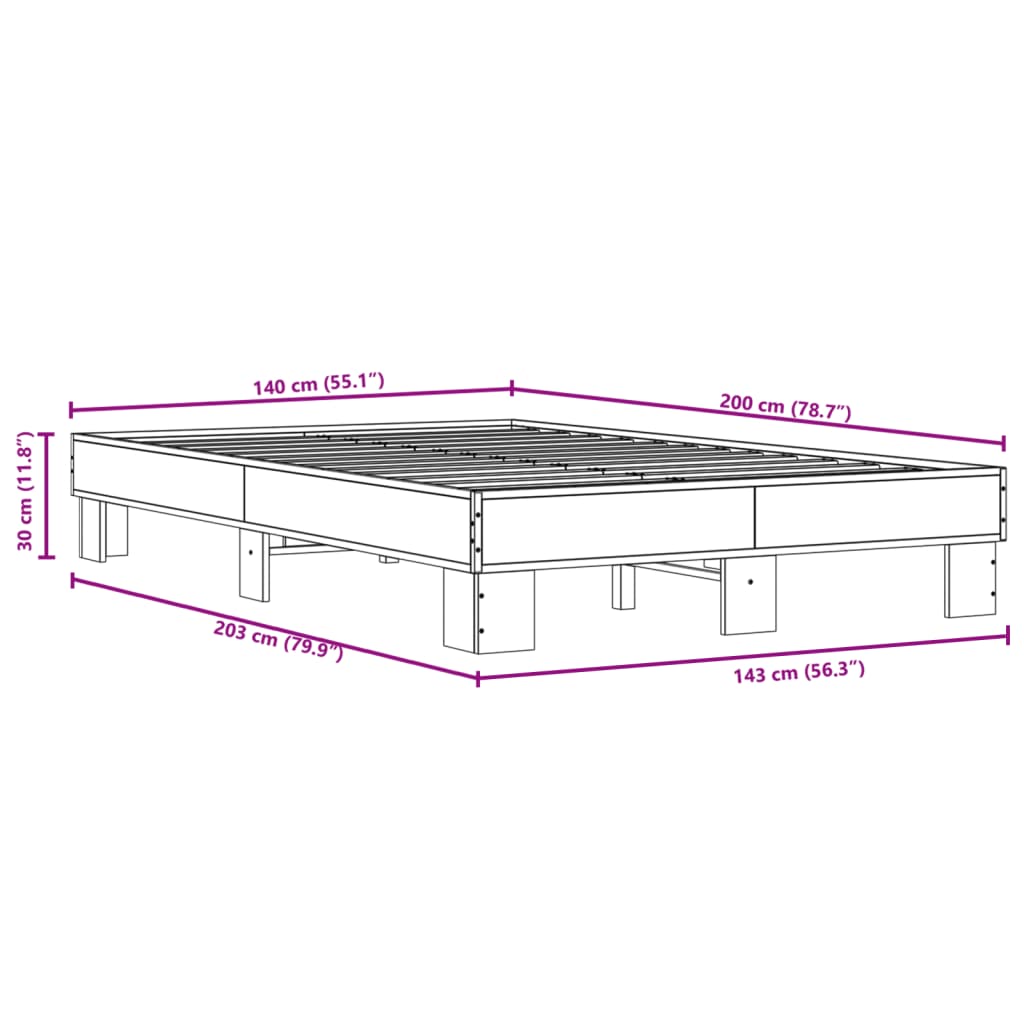 vidaXL Sängynrunko musta 140x200 cm tekninen puu ja metalli