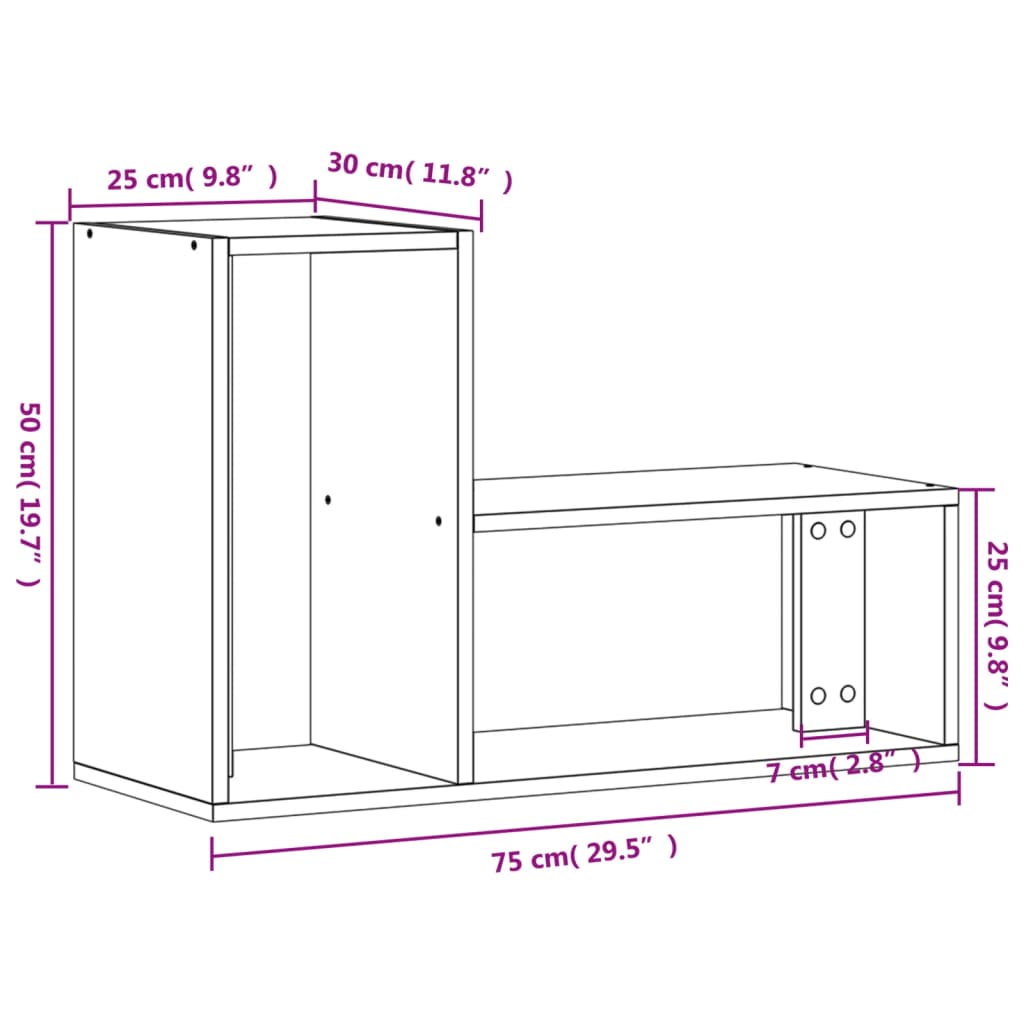 vidaXL TV-tasot 2 kpl harmaa Sonoma 75x30x50 cm tekninen puu