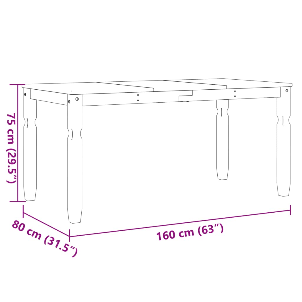 vidaXL Ruokapöytä Corona harmaa 160x80x75 cm täysi mänty