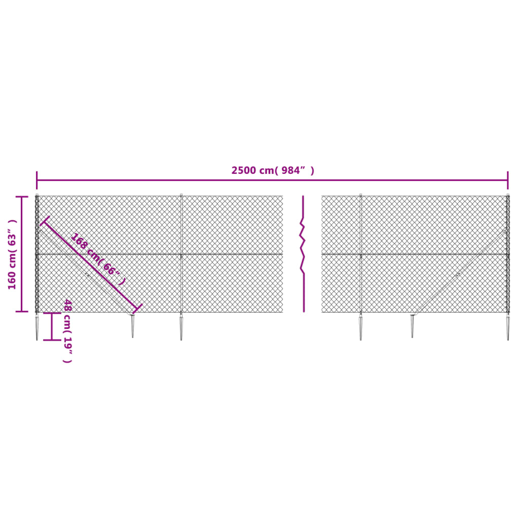 vidaXL Verkkoaita maapiikeillä hopea 1,6x25 m