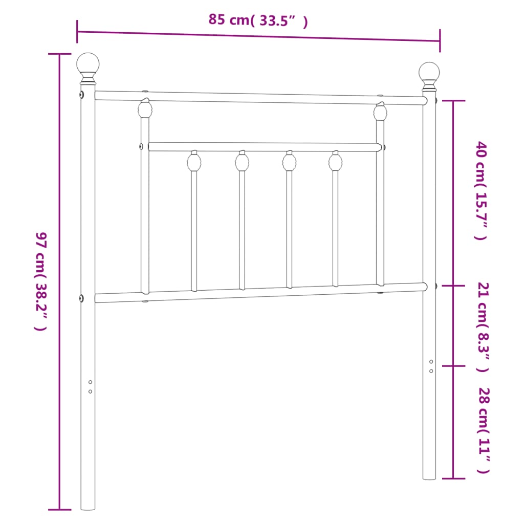 vidaXL Metallinen sängynpääty valkoinen 80 cm