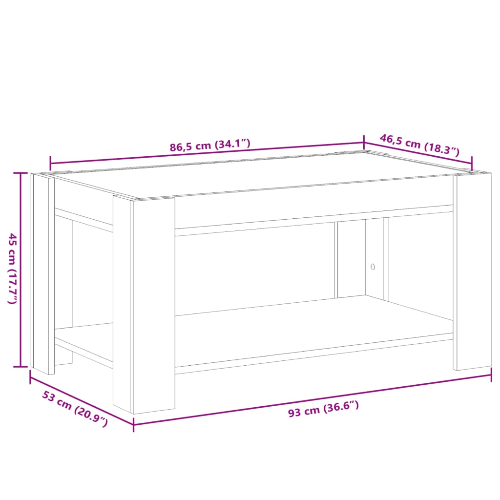 vidaXL Sohvapöytä LED-valoilla harmaa Sonoma 93x53x45 cm tekninen puu