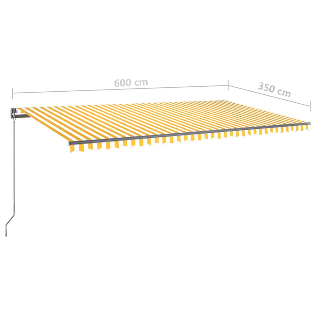 vidaXL Sisäänkelattava markiisi LED/tuulisensori 600x350 cm keltavalk.