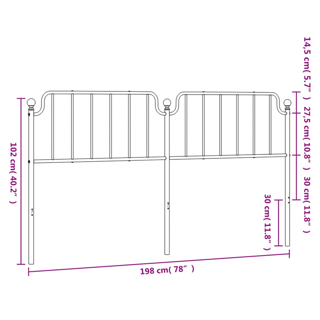 vidaXL Metallinen sängynpääty musta 193 cm