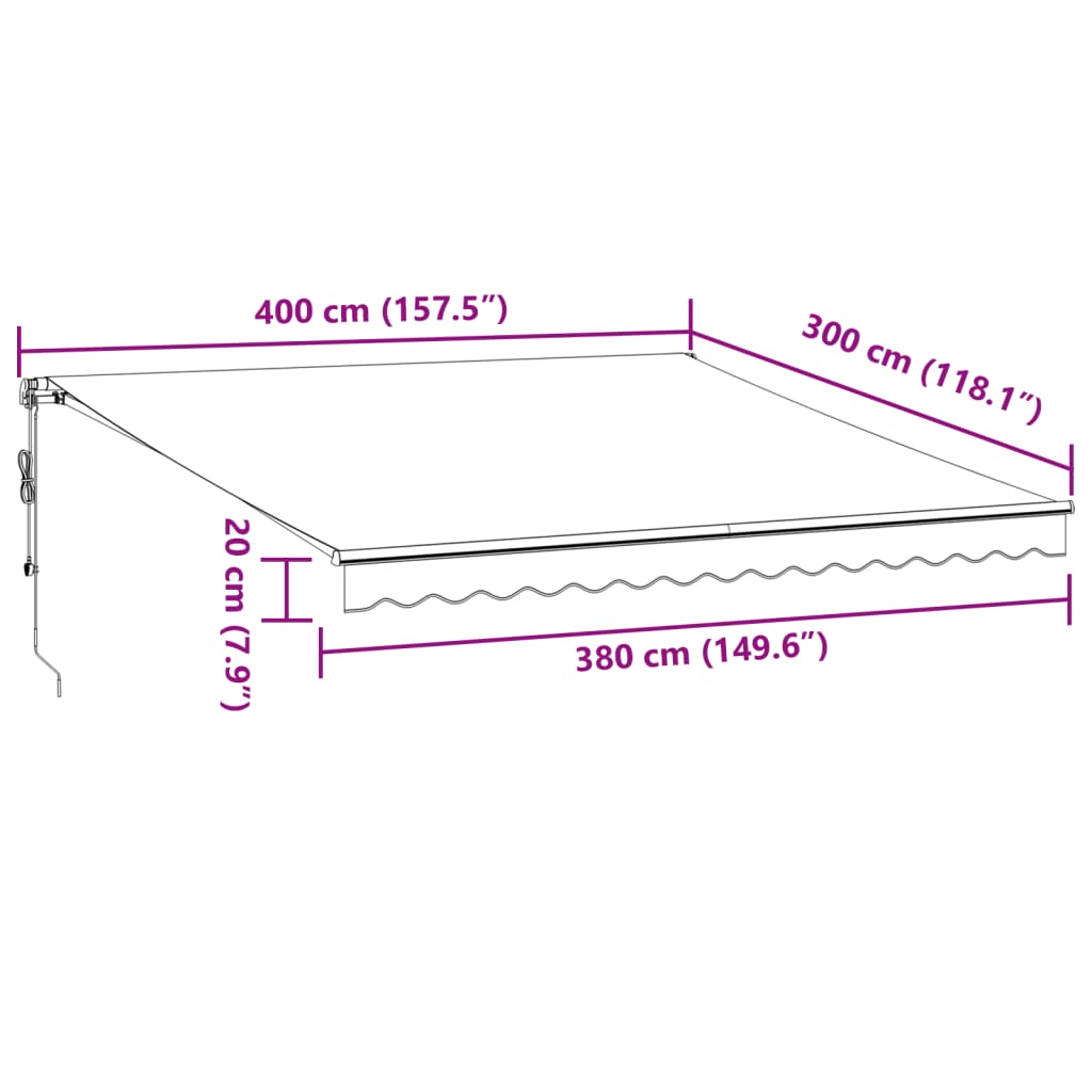 vidaXL Automaattimarkiisi LEDillä antrasiitti/valkoinen 400x300 cm