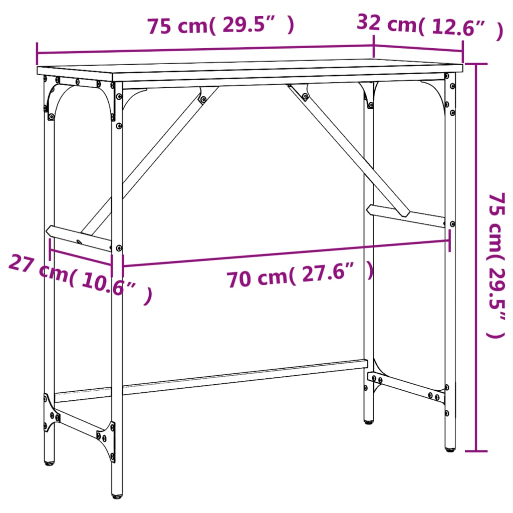 vidaXL Konsolipöytä ruskea tammi 75x32x75 cm tekninen puu