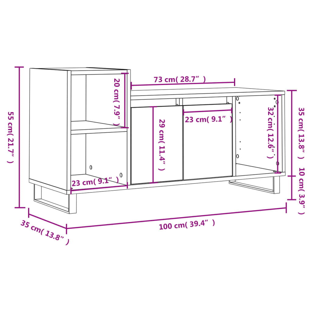 vidaXL TV-taso musta 100x35x55 cm tekninen puu