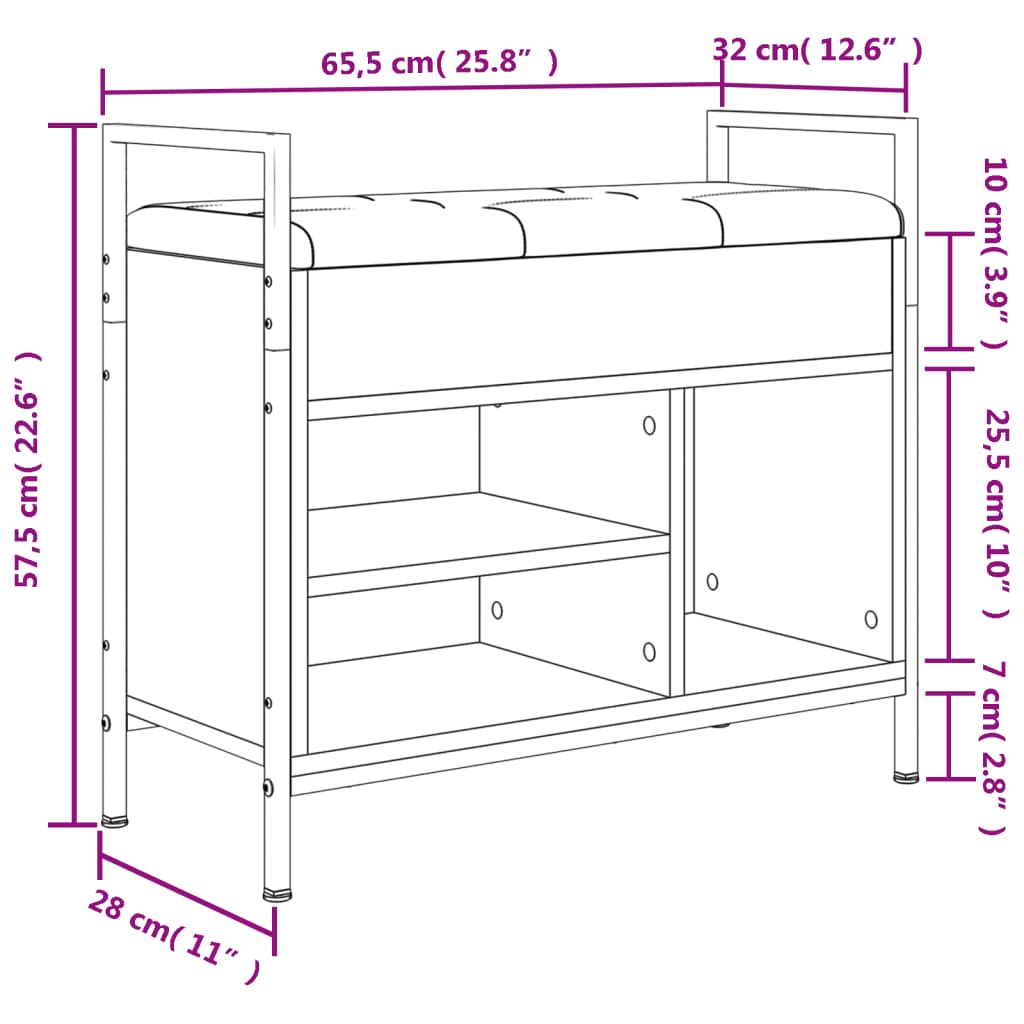 vidaXL Kenkäpenkki savutammi 65,5x32x57,5 cm tekninen puu