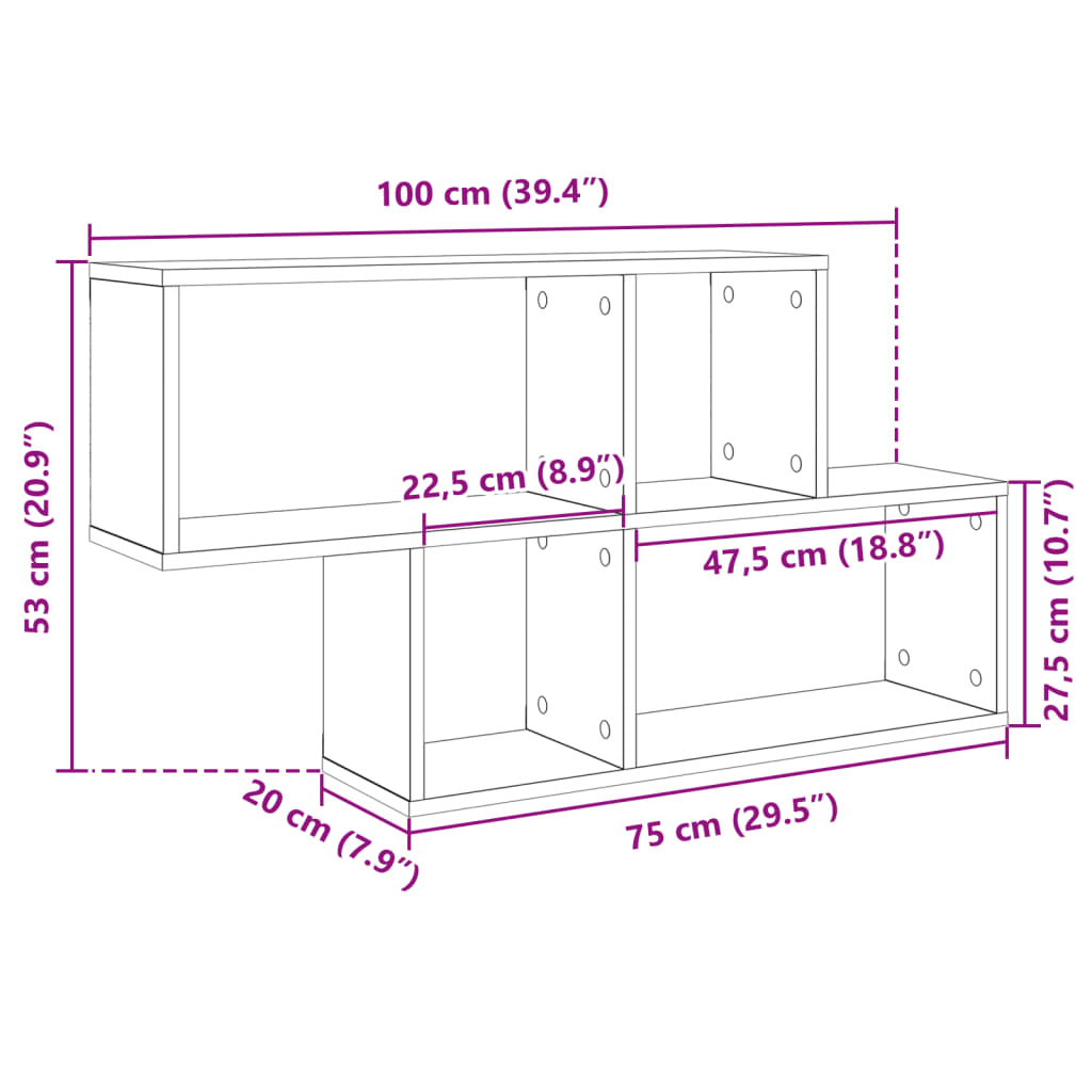 vidaXL Seinähylly ruskea tammi 100x20x53 cm tekninen puu