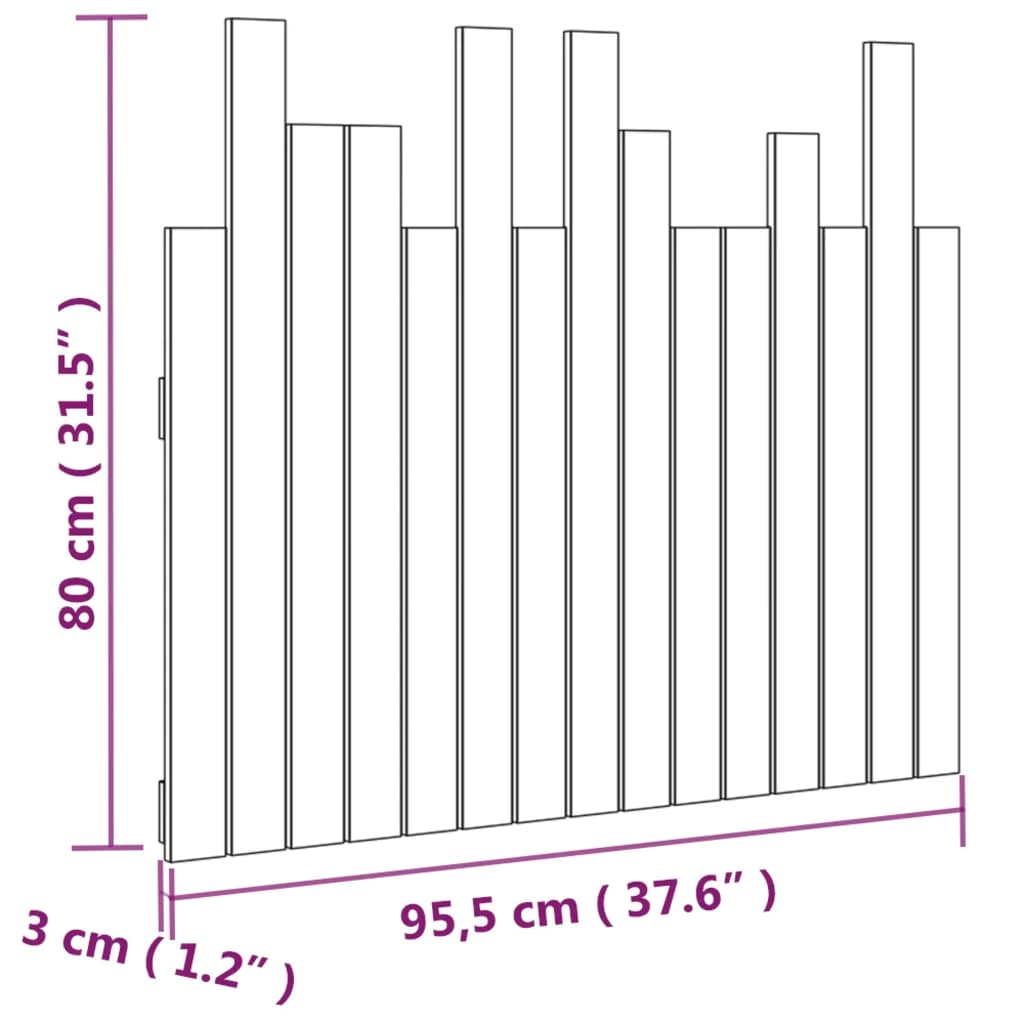 vidaXL Sängynpääty seinälle 95,5x3x80 cm täysi mänty