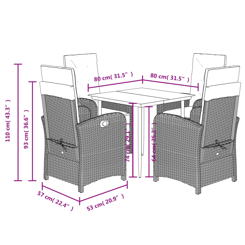 vidaXL 5-osainen Ulkoruokailuryhmä tyynyillä beige polyrottinki