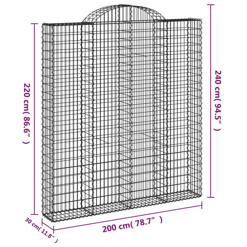 vidaXL Kaarevat kivikorit 7 kpl 200x30x220/240 cm galvanoitu rauta