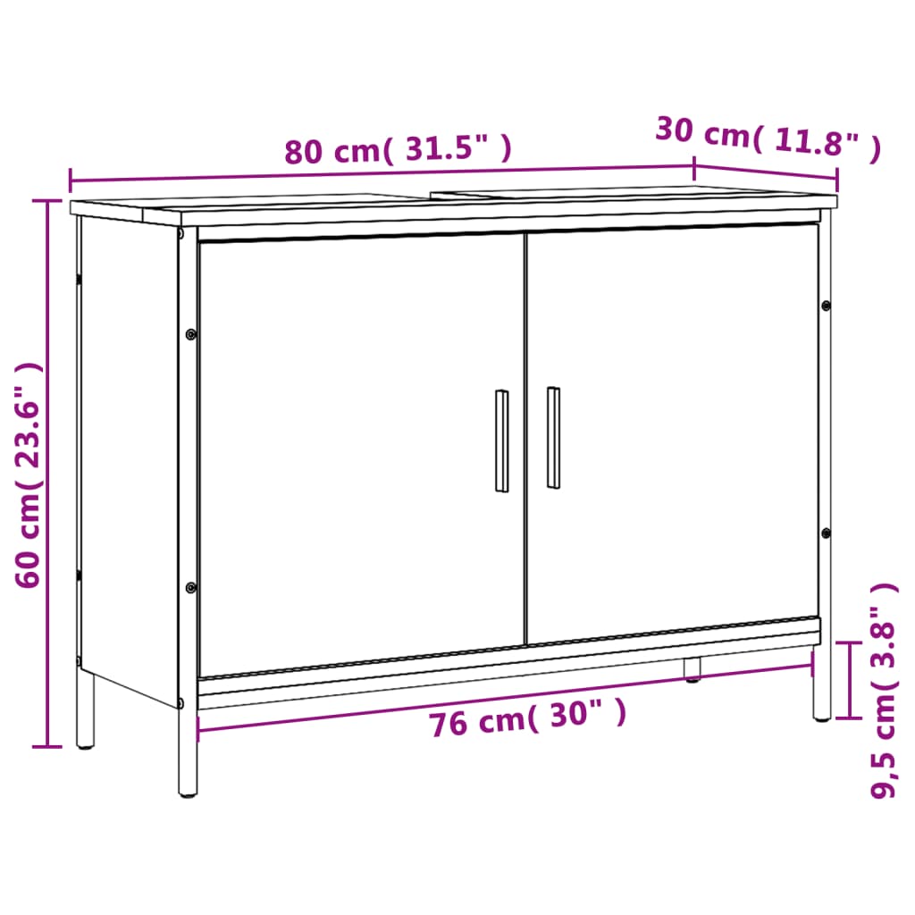 vidaXL Kylpyhuoneen pesuallaskaappi ruskea 80x30x60 cm tekninen puu