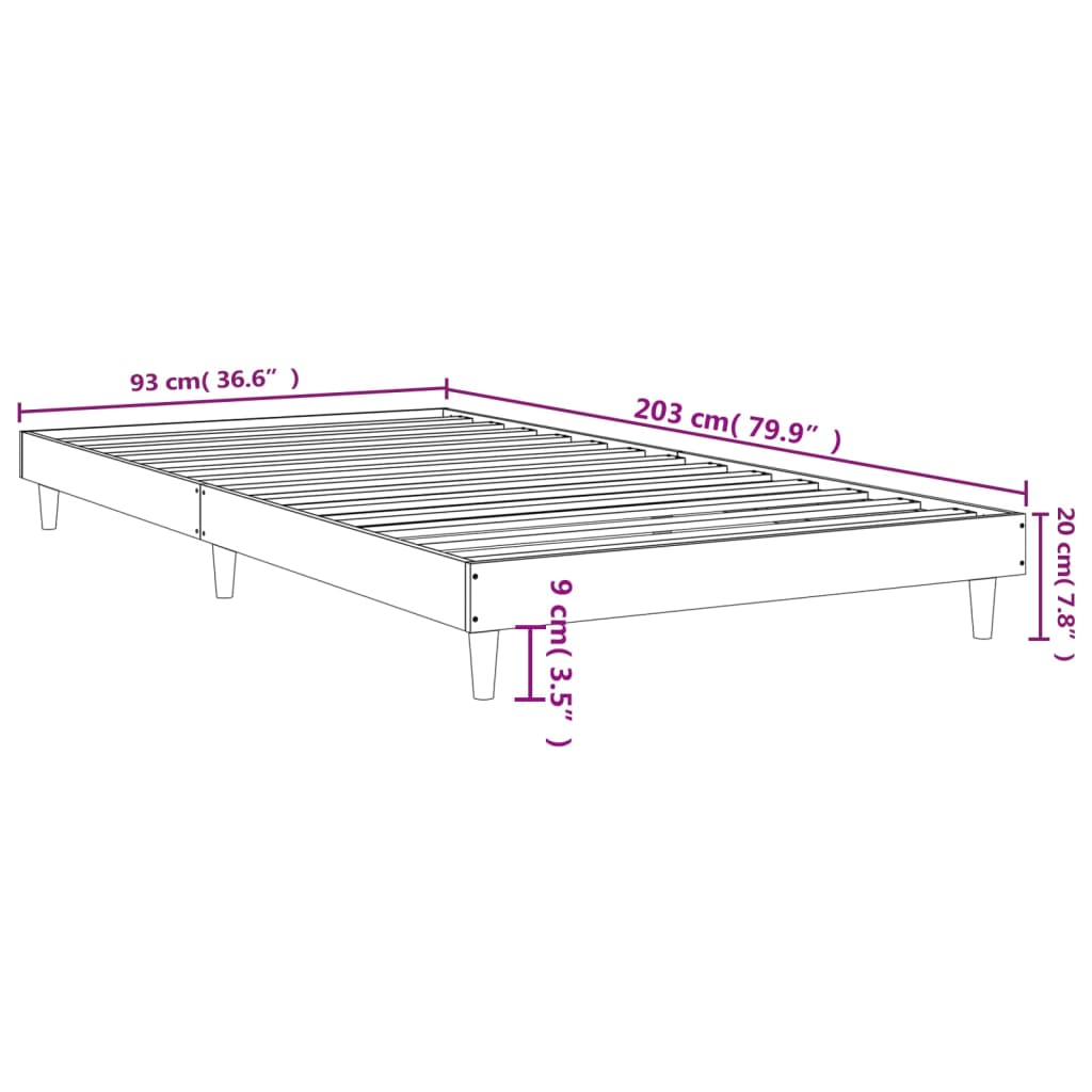 vidaXL Sängynrunko ruskea tammi 90x200 cm tekninen puu