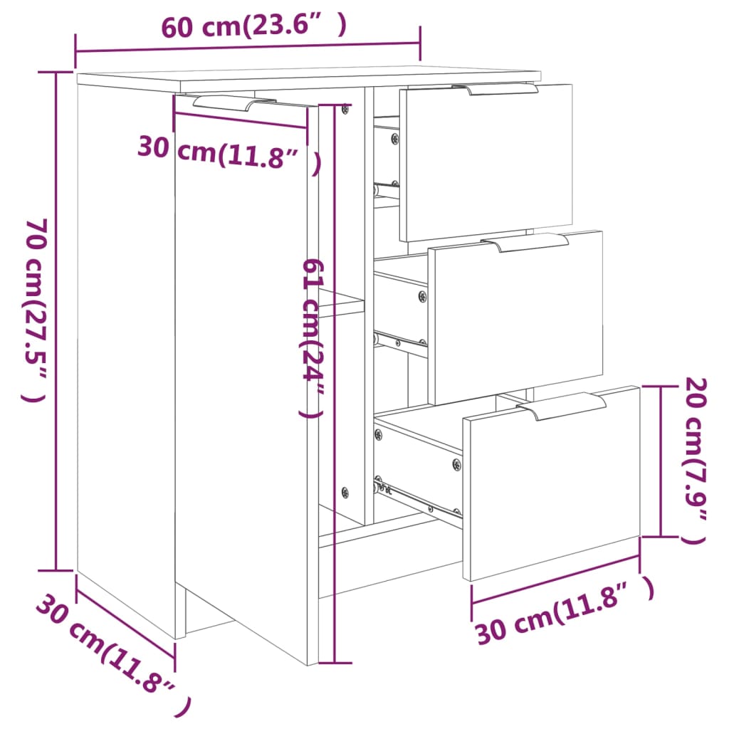 vidaXL Senkit 2 kpl betoninharmaa 60x30x70 cm tekninen puu