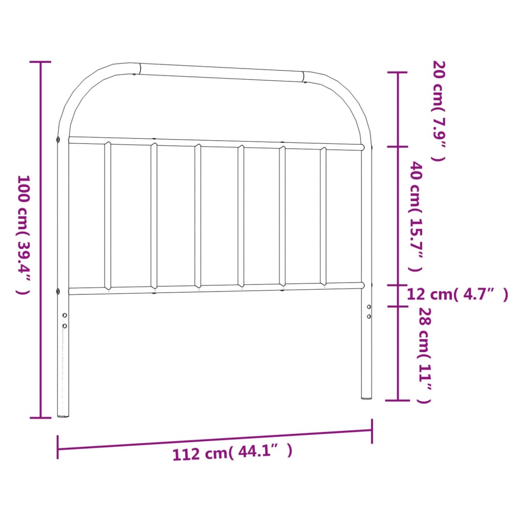 vidaXL Metallinen sängynpääty valkoinen 107 cm