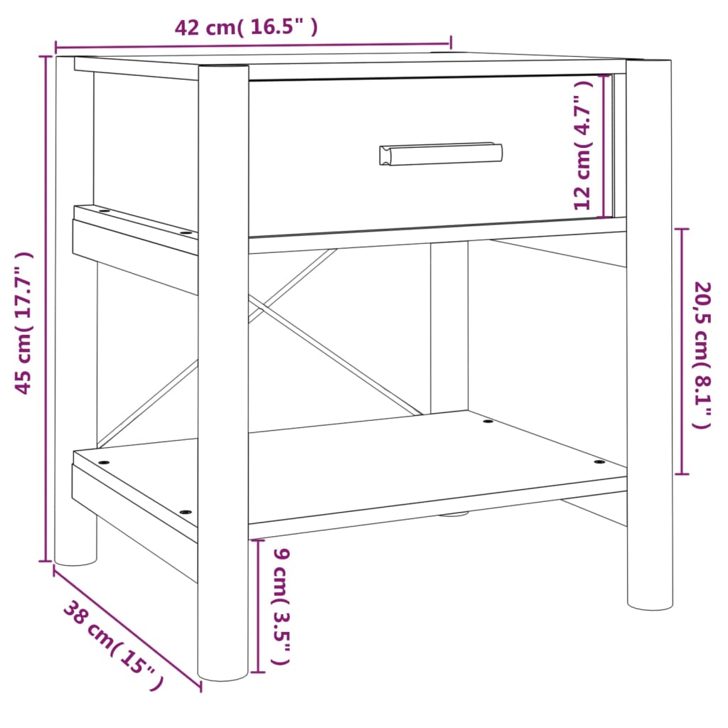 vidaXL Yöpöydät 2 kpl musta 42x38x45 cm tekninen puu