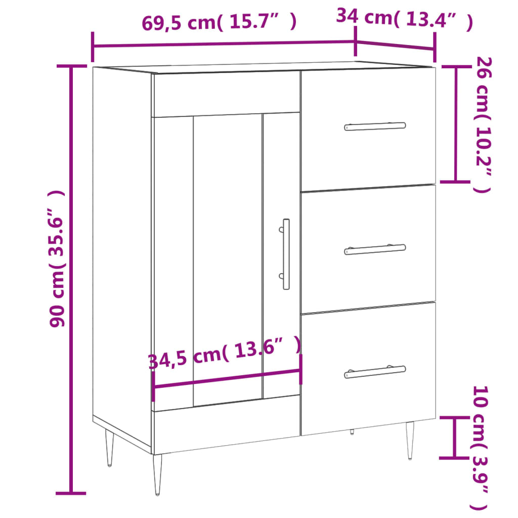 vidaXL Senkki ruskea tammi 69,5x34x90 cm tekninen puu