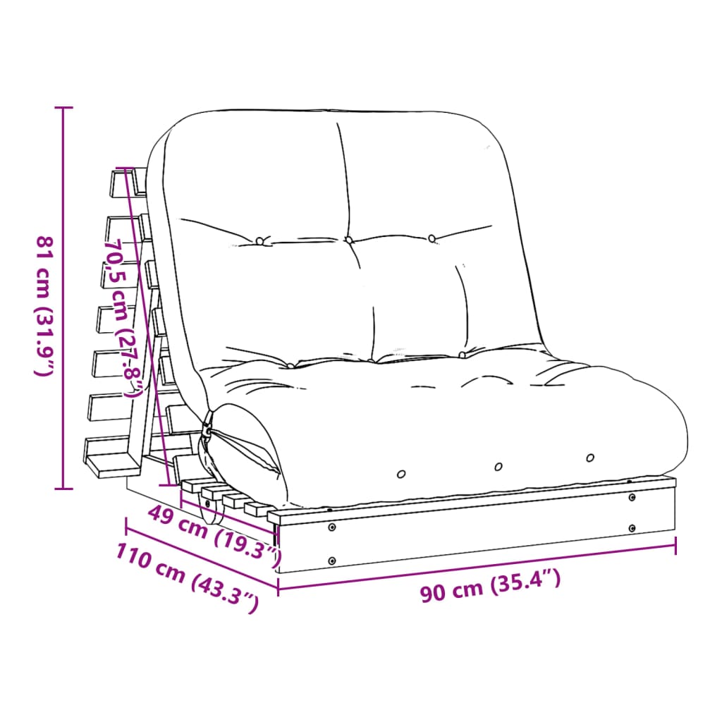 vidaXL Futon vuodesohva patjalla valkoinen 90x206x11 cm täysi mänty