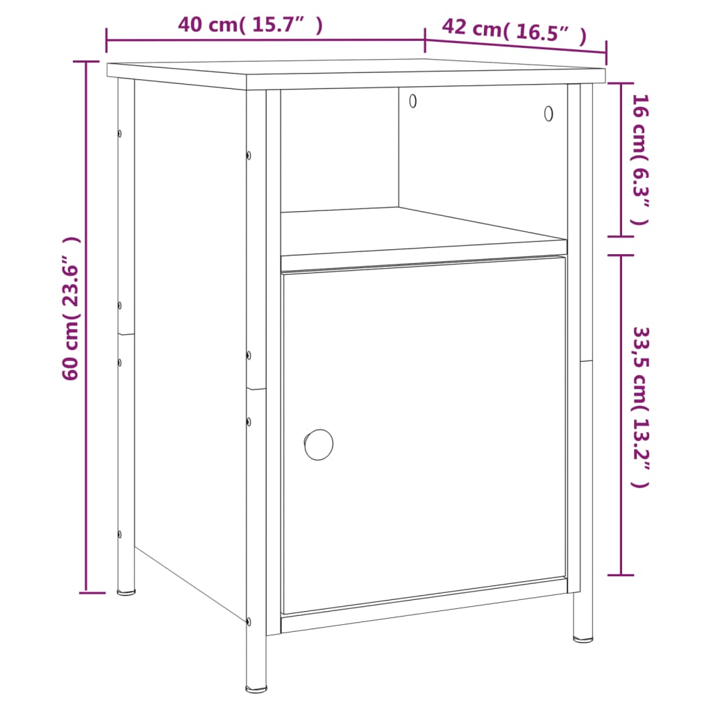 vidaXL Yöpöydät 2 kpl ruskea tammi 40x42x60 cm tekninen puu