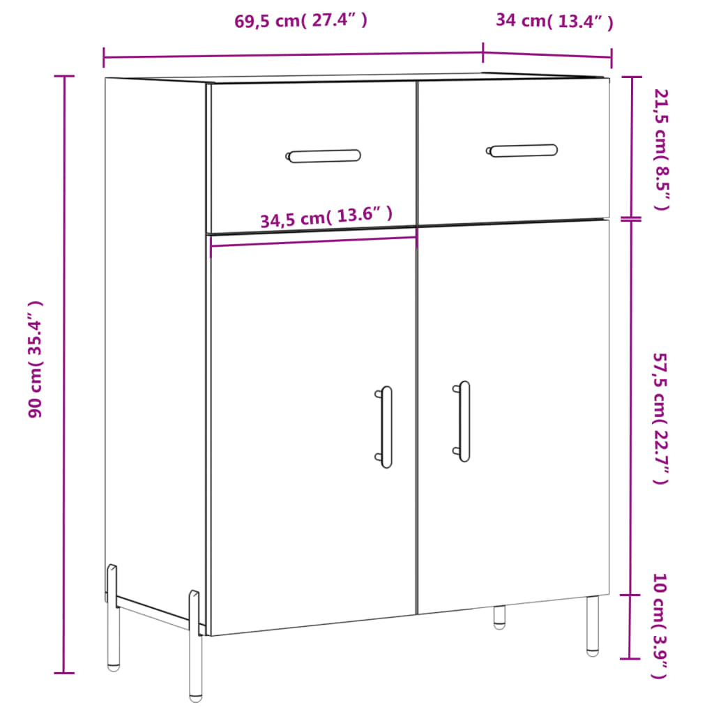 vidaXL Senkki ruskea tammi 69,5x34x90 cm tekninen puu