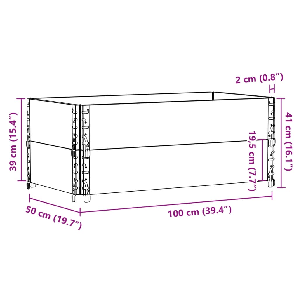 vidaXL Kuormalavan reunukset 2 kpl ruskea 100x50 cm täysi mänty