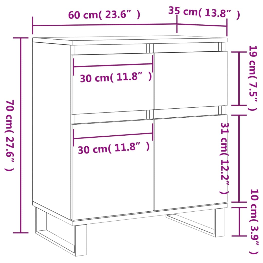 vidaXL Senkki ruskea tammi 60x35x70 cm tekninen puu