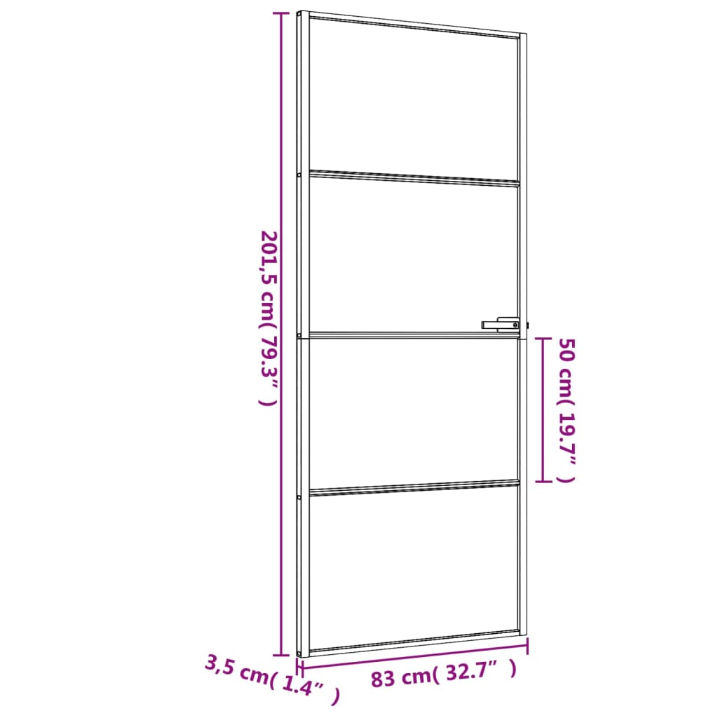 vidaXL Sisäovi ohut musta 83x201,5 cm karkaistu lasi ja alumiini