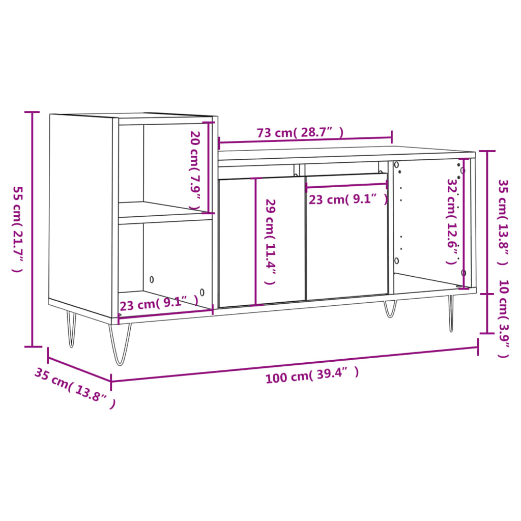 vidaXL TV-taso harmaa Sonoma 100x35x55 cm tekninen puu