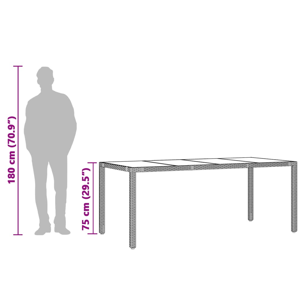 vidaXL Puutarhapöytä lasilevyllä musta 90x90x75 cm polyrottinki