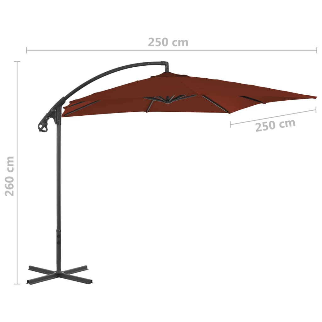 vidaXL Aurinkovarjo cantilever terästolpalla 250x250 cm terrakotta