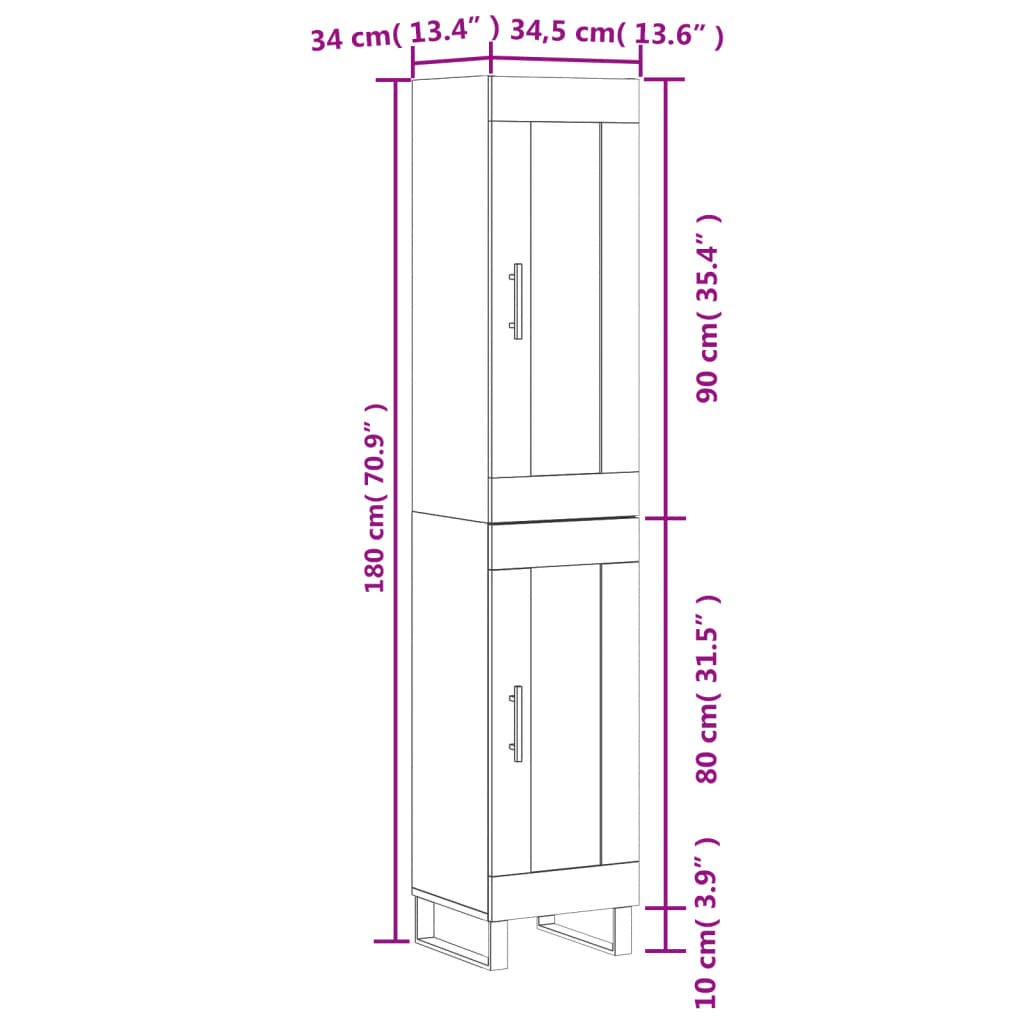 vidaXL Kaappi harmaa Sonoma 34,5x34x180 cm tekninen puu