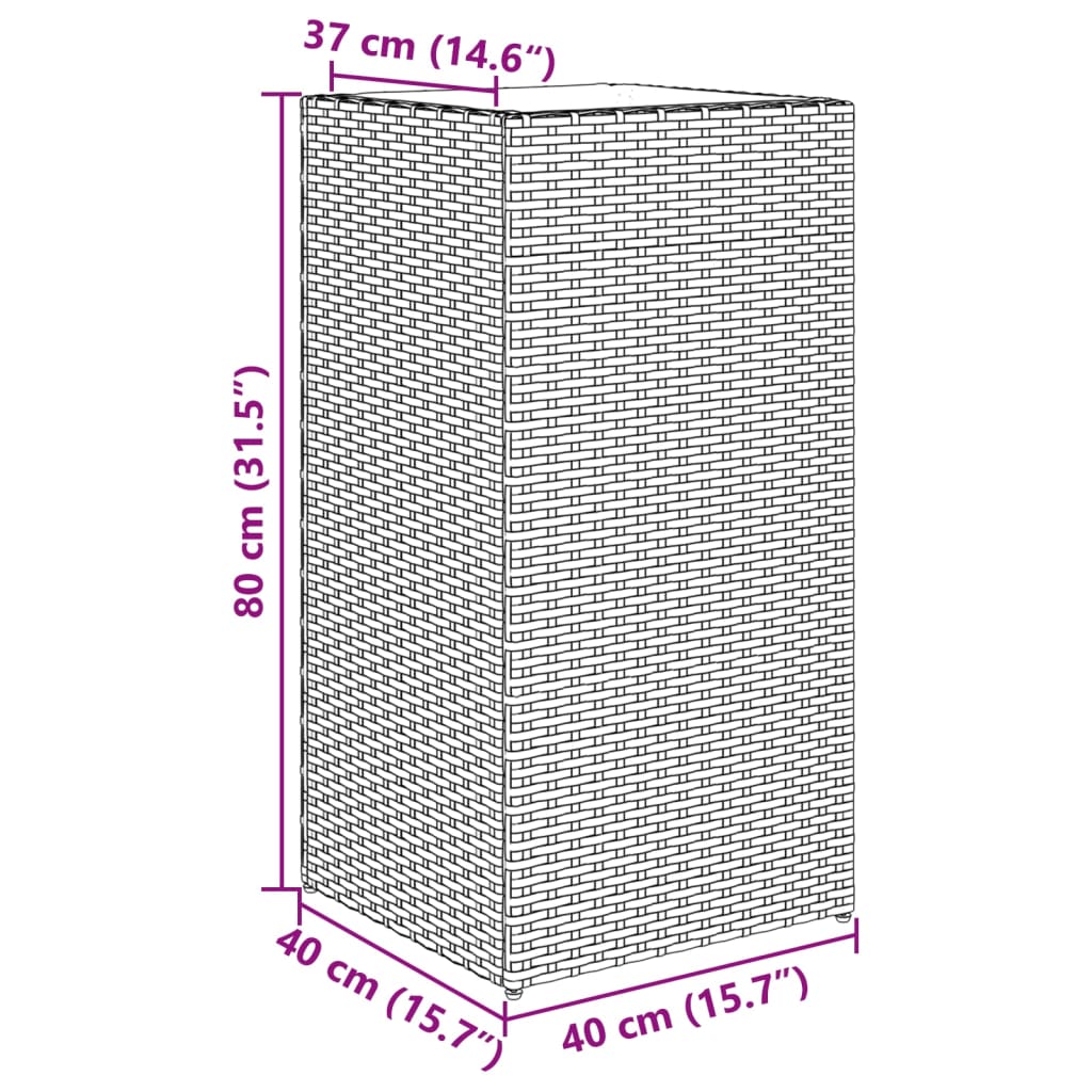 vidaXL Kukkalaatikot 2 kpl musta 40x40x80 cm polyrottinki