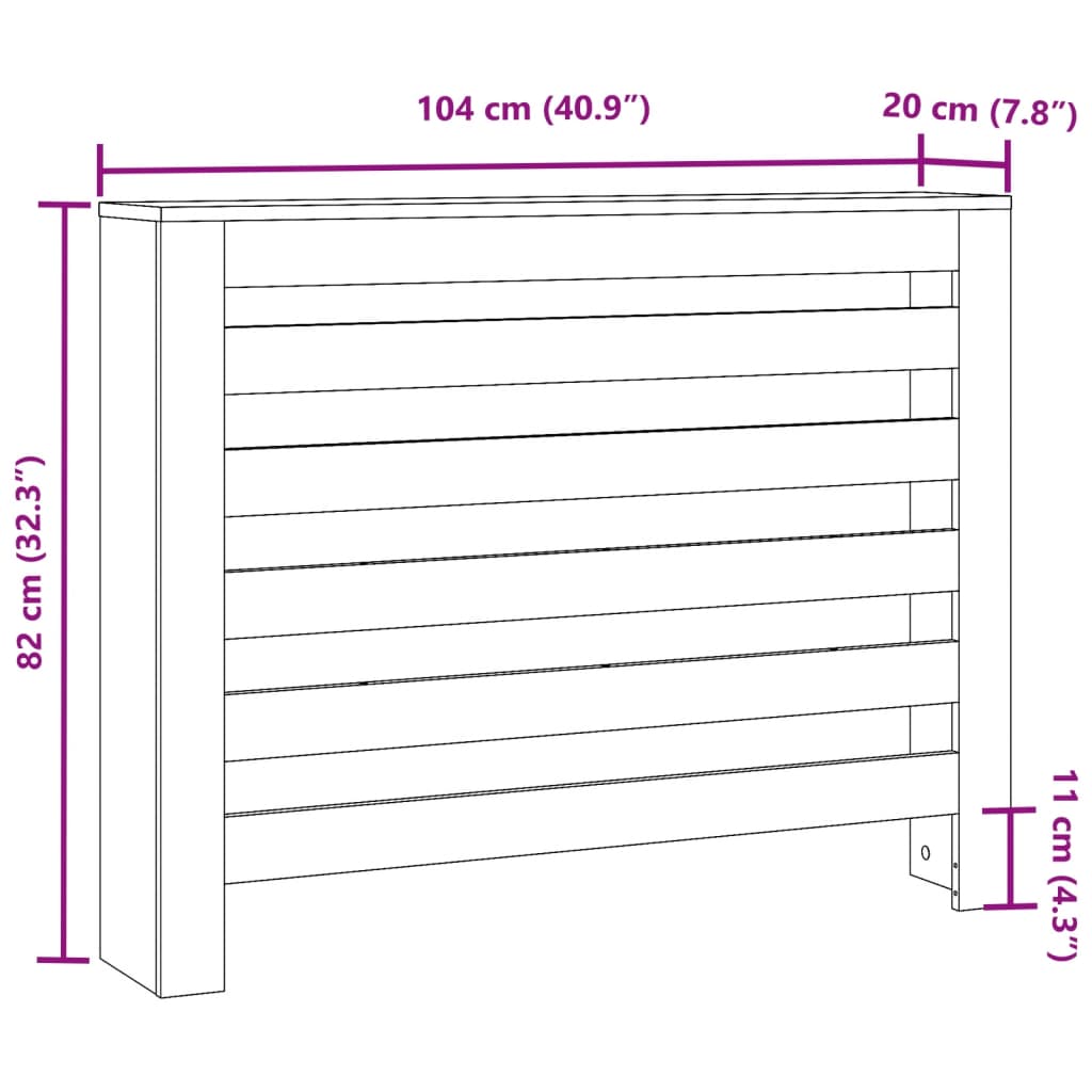 vidaXL Lämpöpatterin suoja betoninharmaa 104x20x82 cm tekninen puu